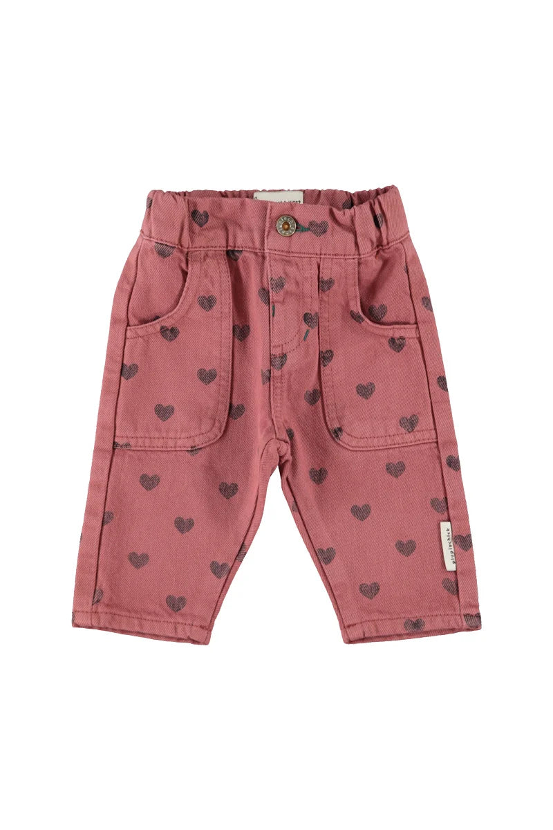 Piupiuchick Baby Trousers Pink with Black Hearts