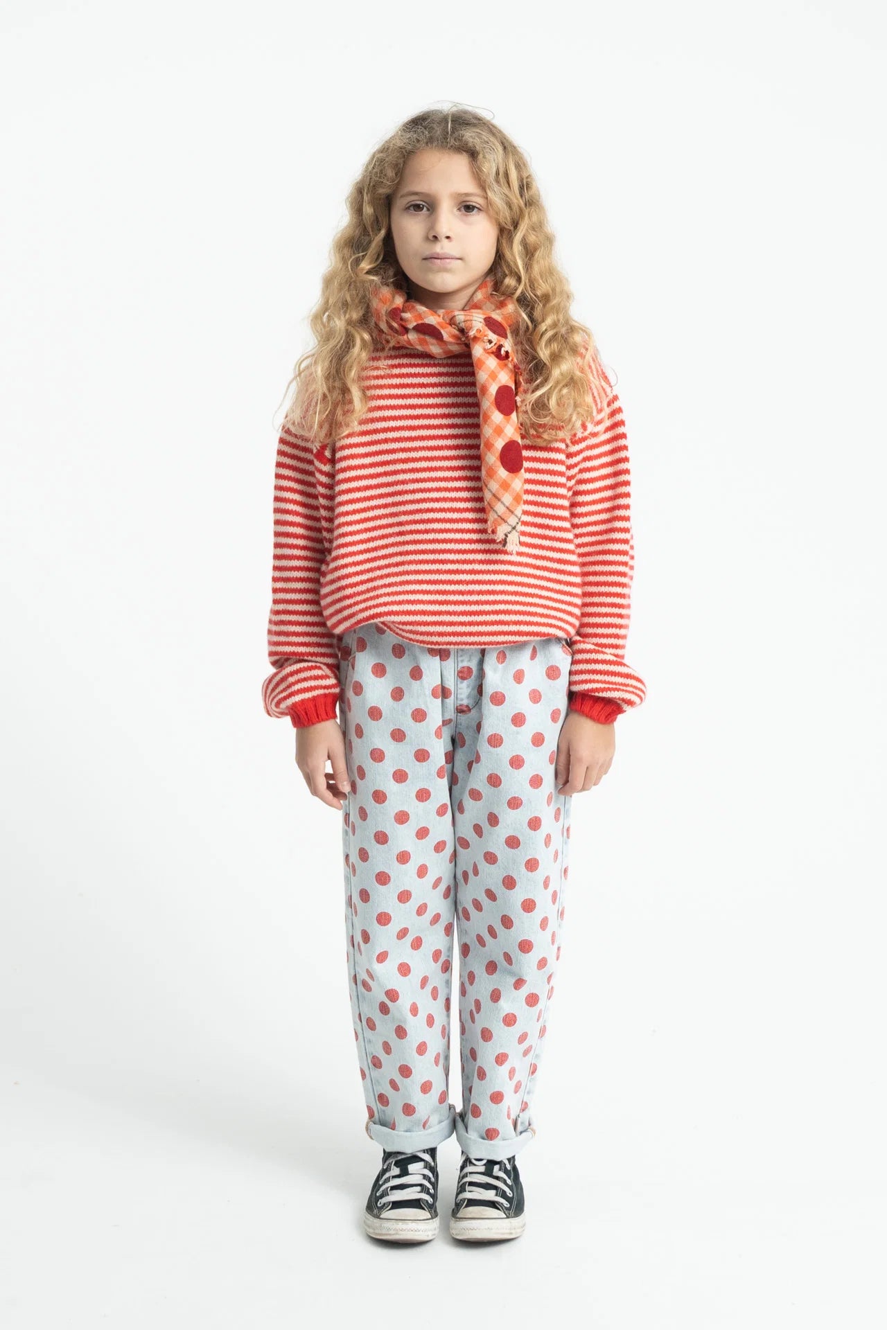 Piupiuchick trousers | light blue denim w/ red dots