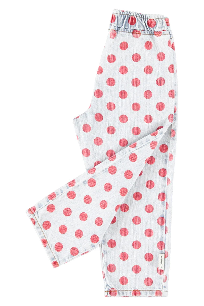 Piupiuchick trousers | light blue denim w/ red dots