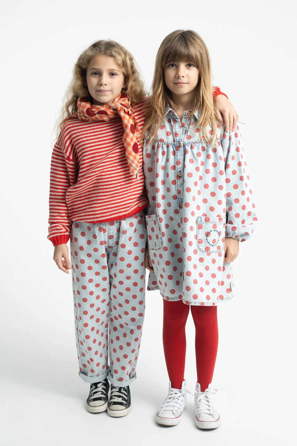 Piupiuchick trousers | light blue denim w/ red dots