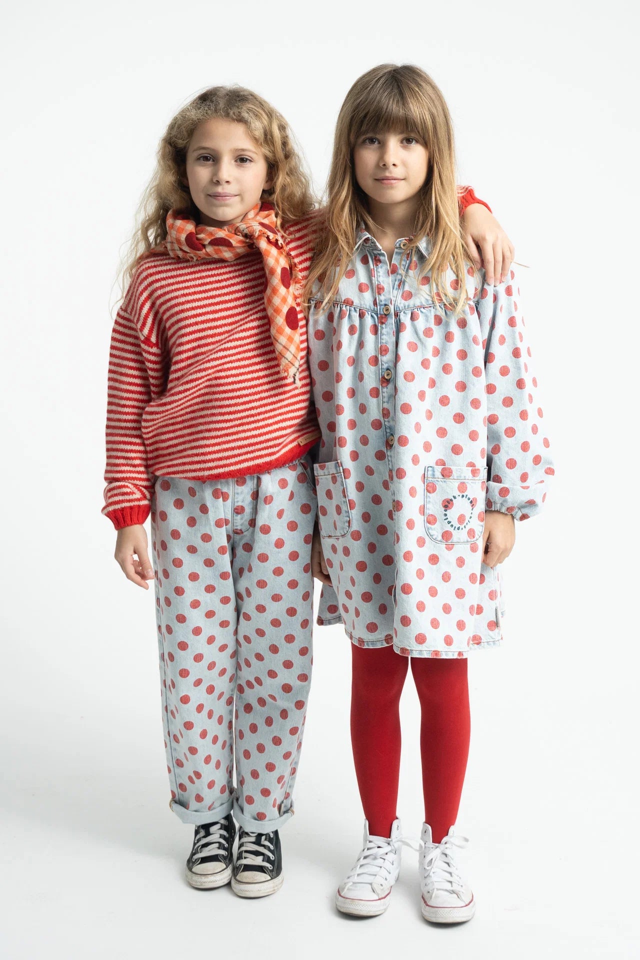 Piupiuchick trousers | light blue denim w/ red dots